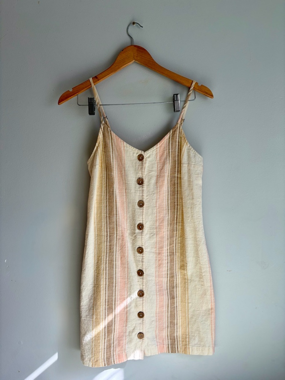 Rip Curl Cream, Pink and Tan Striped Button-Front Mini Dress